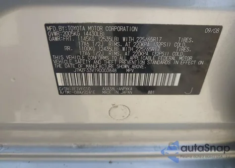 2009 Toyota Rav4 z USA, uszkodzony, nr VIN JTMZF33V19D003848